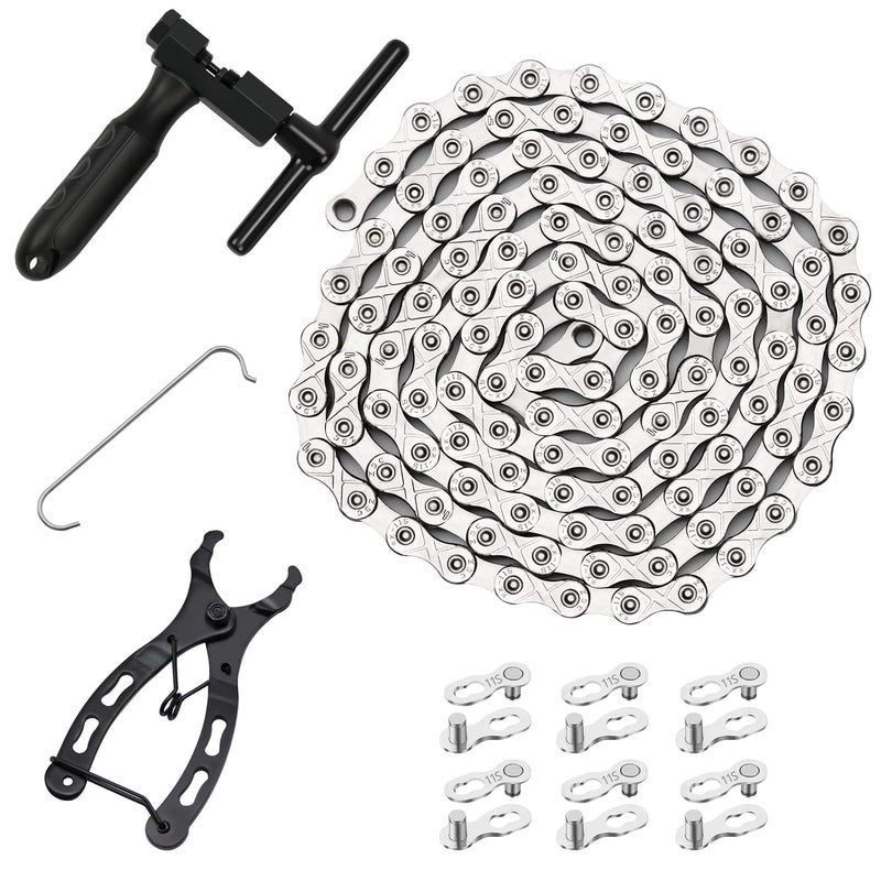 Ruby Q Bike Chain Kit, 11 Speed Multi-Function Bike Mechanic Repair Kit, Chain Breaker and Bike Link Plier with Hook and 6 Pairs Bicycle Buckle, Reusable - Image 1